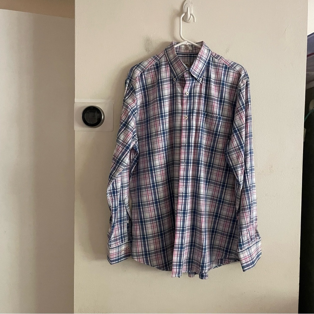 Peter Millar cotton Men's Plaid Shirt - Blue, Red, and White size large